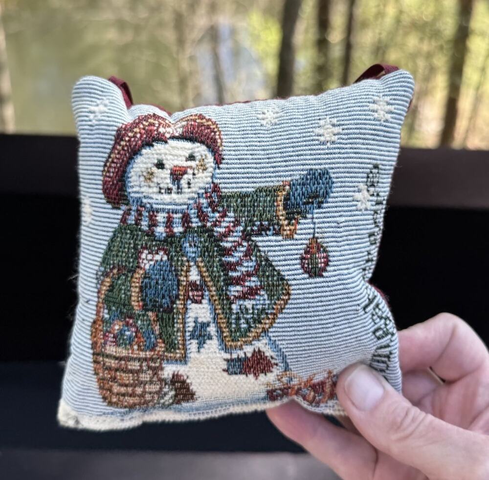 Longaberger tapestry pillow - Snowman Christmas Ornament- 6” Door Pillow -LO11/2